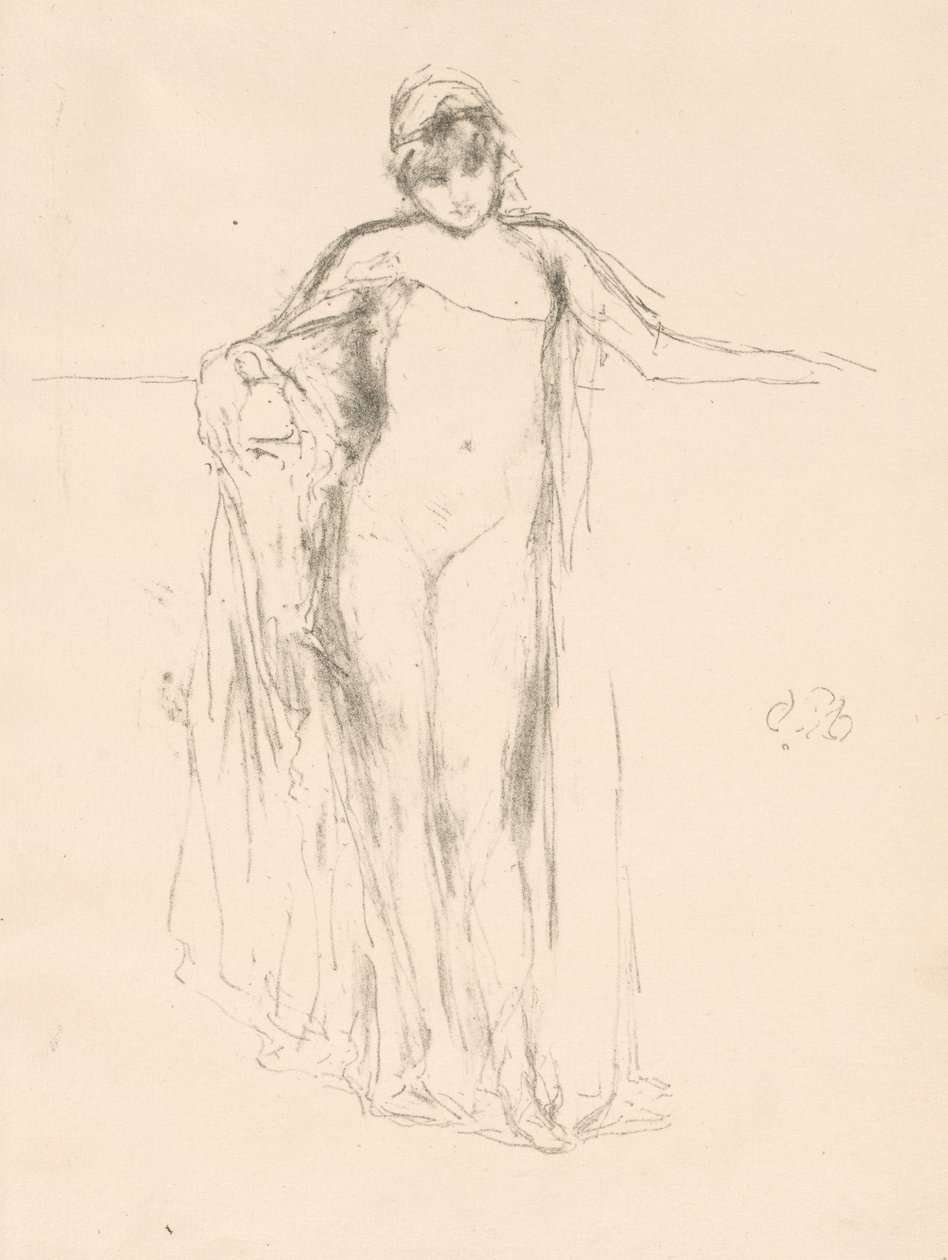 Drapált modell, álló alkotó: James McNeill Whistler
