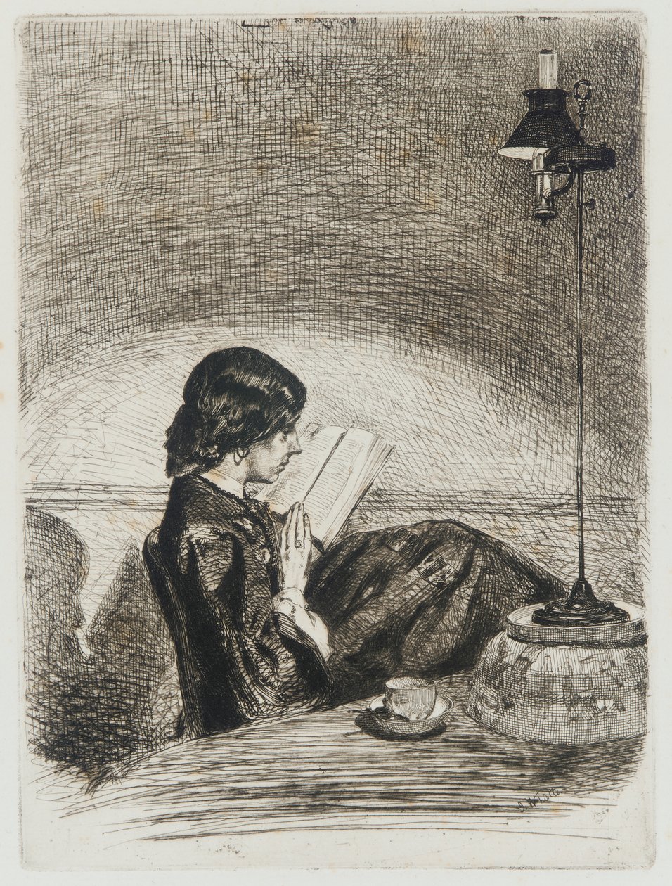 Olvasás lámpafénynél alkotó: James Abbott McNeill Whistler