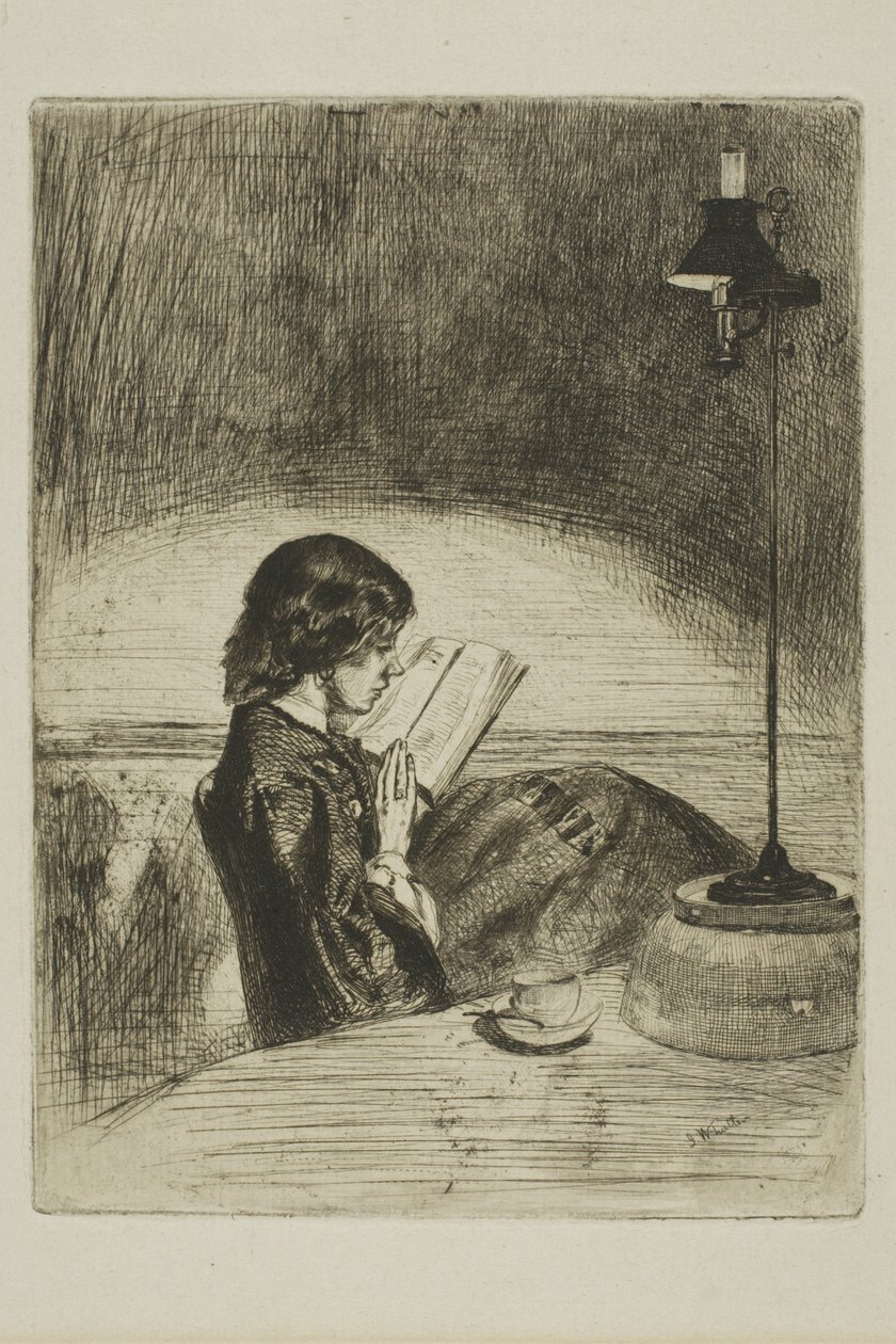 Olvasás lámpafénynél alkotó: James Abbott McNeill Whistler