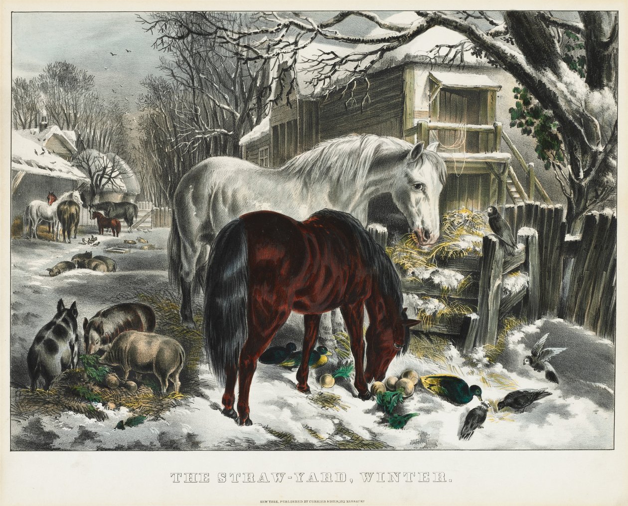 Szalmaudvar, tél, 1800-as évek. alkotó: James Merritt Ives