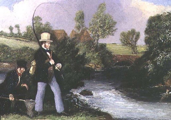 Horgászjelenet (olaj a fedélzeten) alkotó: James Pollard
