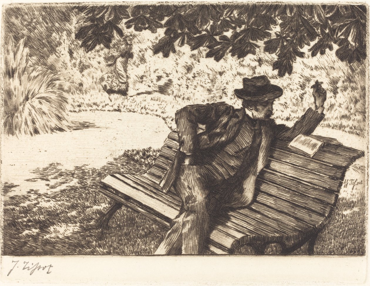 Denoisel olvas a kertben, 1882. alkotó: James Tissot