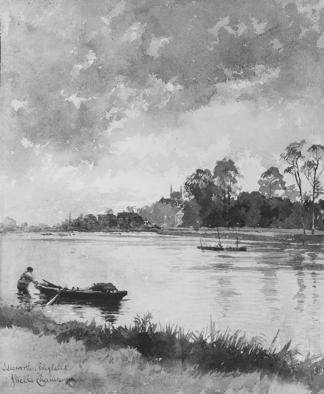 River Scene Angliában. alkotó: James Wells Champney