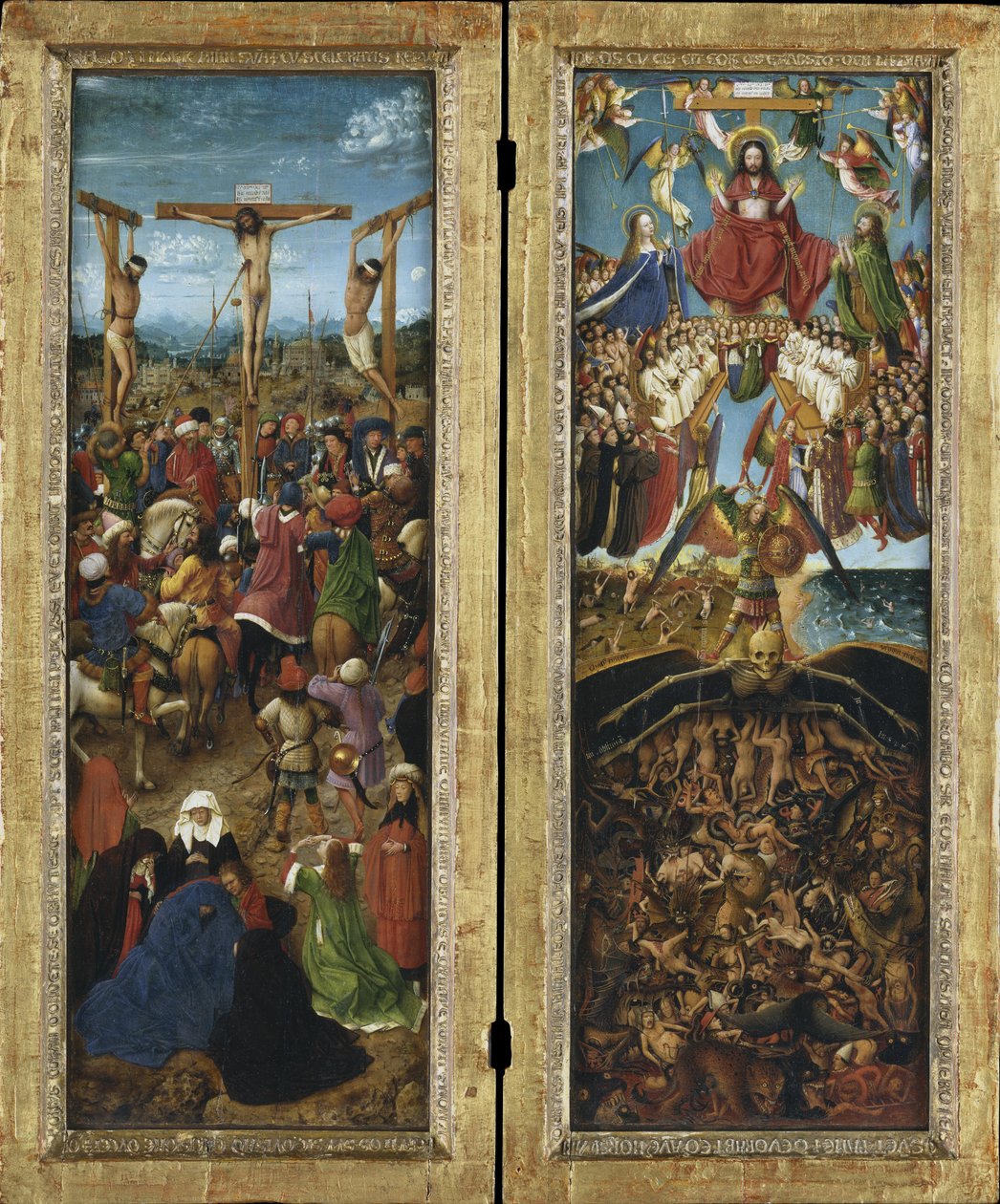 A keresztre feszítés; Az utolsó ítélet, diptich alkotó: Jan van Eyck