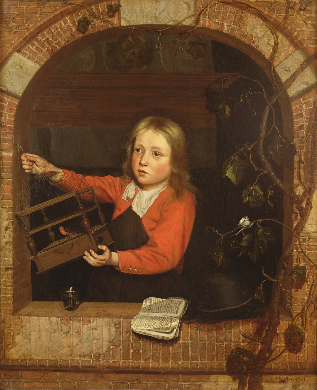 Fiatal fiú madárkalitkával (panel) alkotó: Jan Adriaensz van Staveren