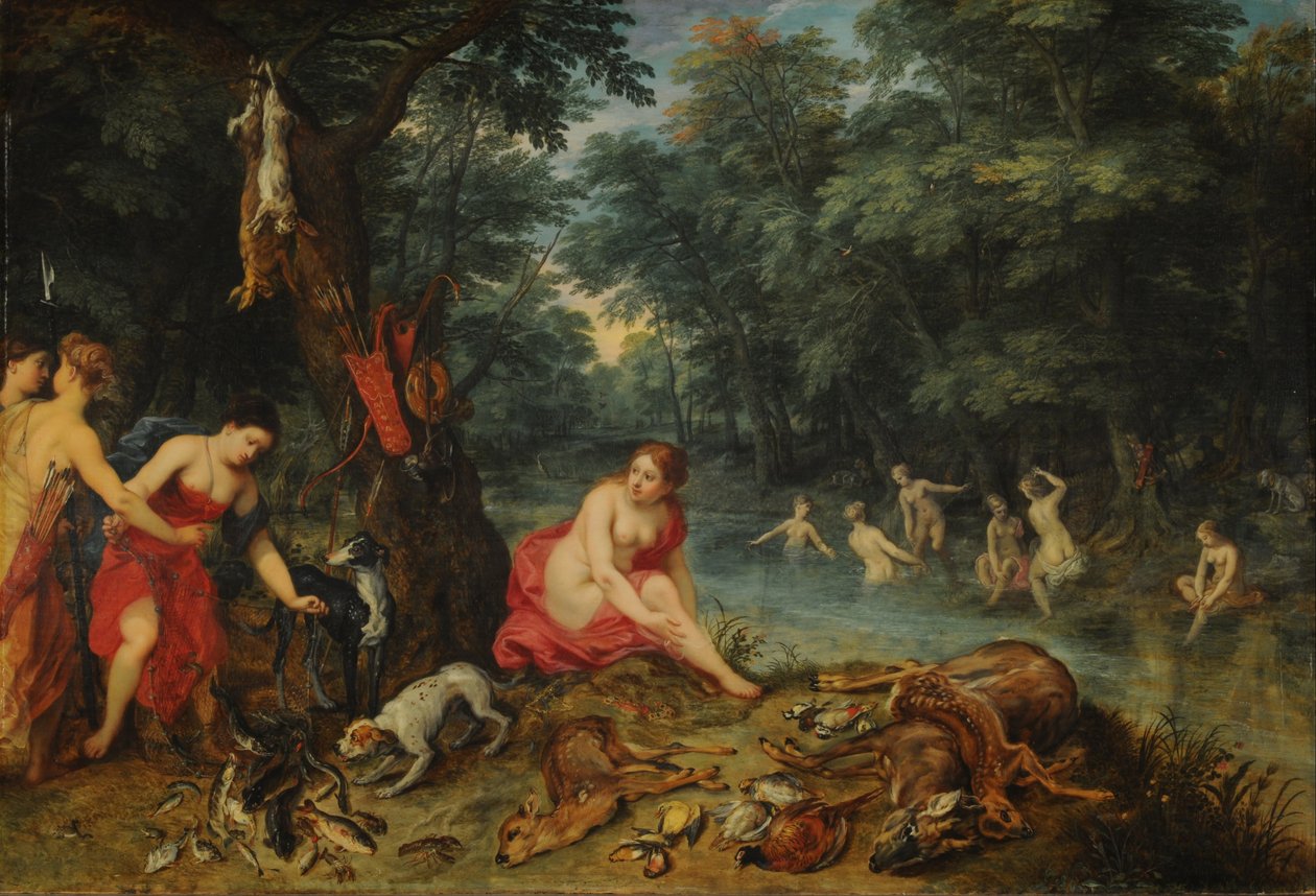 Nimfafürdő (Diana nimfái visszatérnek a horgászatból) alkotó: Jan the Elder Brueghel