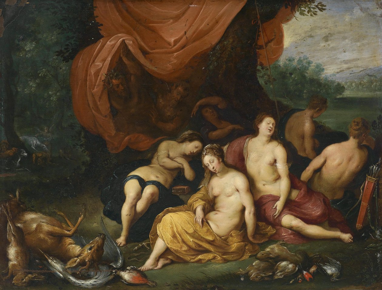 Diana és nimfái a vadászat után, satírok hallották alkotó: Jan Brueghel the Younger
