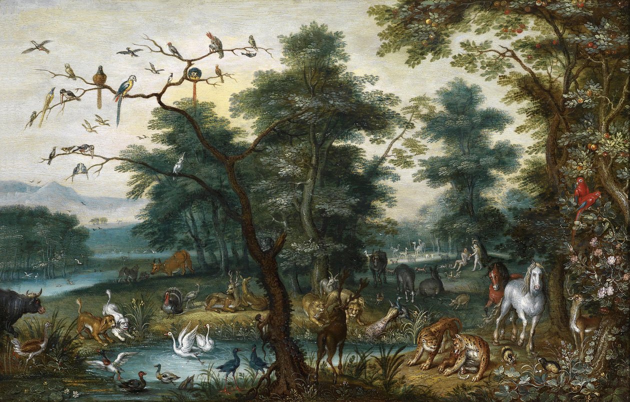 Paradicsomi táj az ember bukásával alkotó: Jan Brueghel the Younger