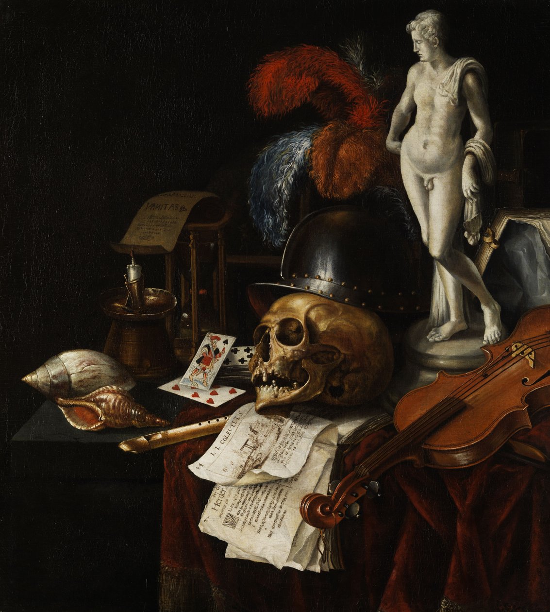Vanitas csendélet koponyával és kártyázással alkotó: Jan Fris