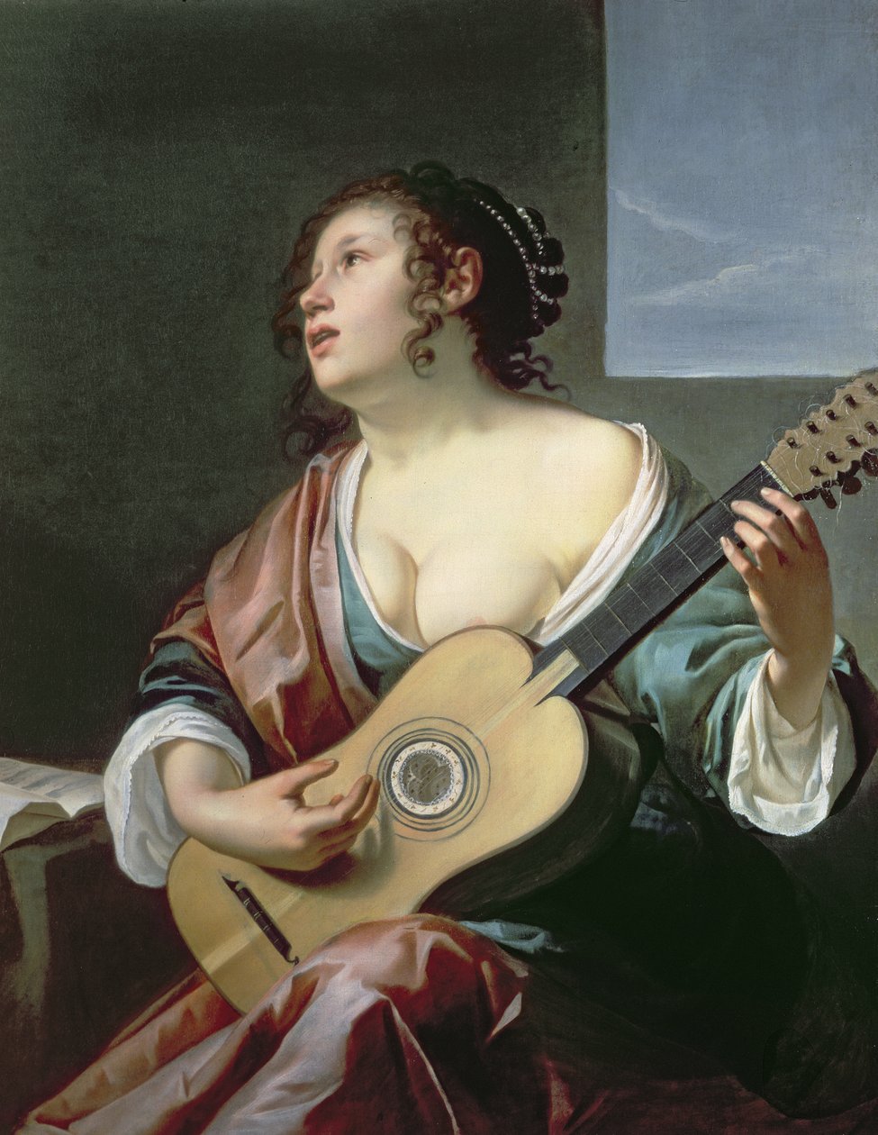Nő lanttal alkotó: Gerrit van Honthorst
