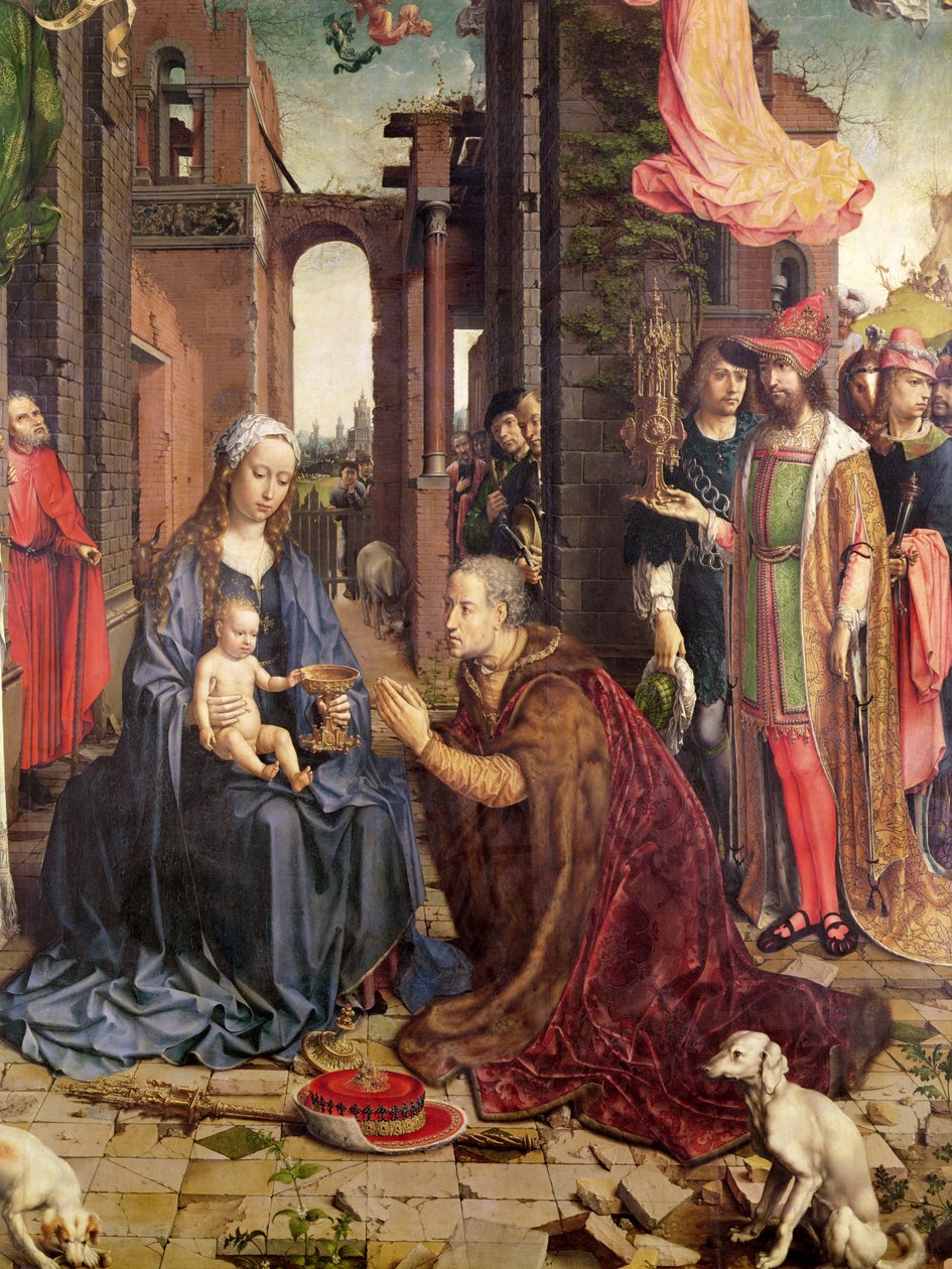 A királyok imádása (olaj, fa) (részlet) alkotó: Jan Gossaert