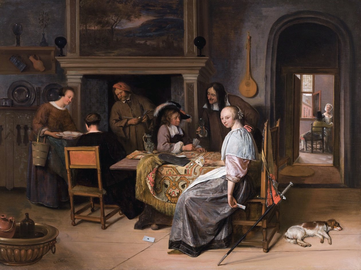 A kártyajátékosok egy belső térben alkotó: Jan Havickszoon Steen
