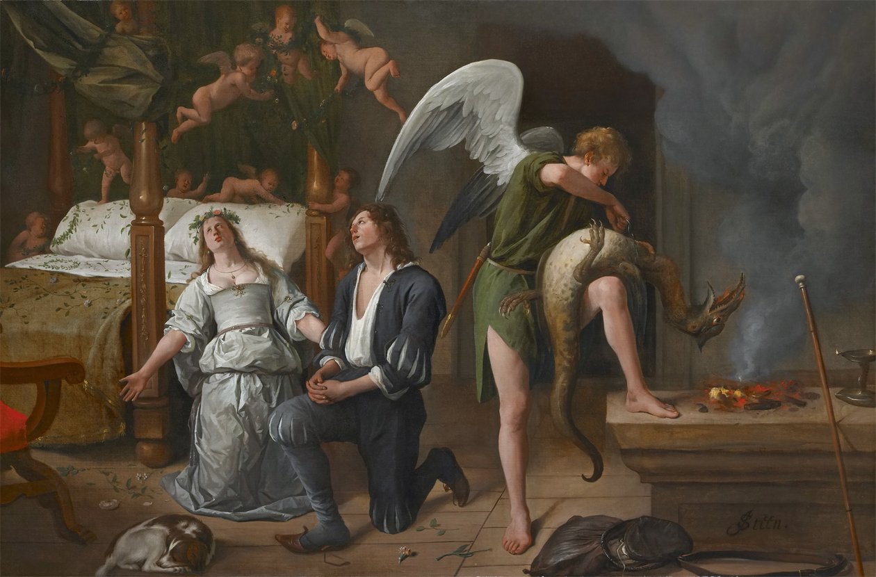 Tóbiás és Sarah imádkoznak, míg Rafael megköti a démont alkotó: Jan Havickszoon Steen