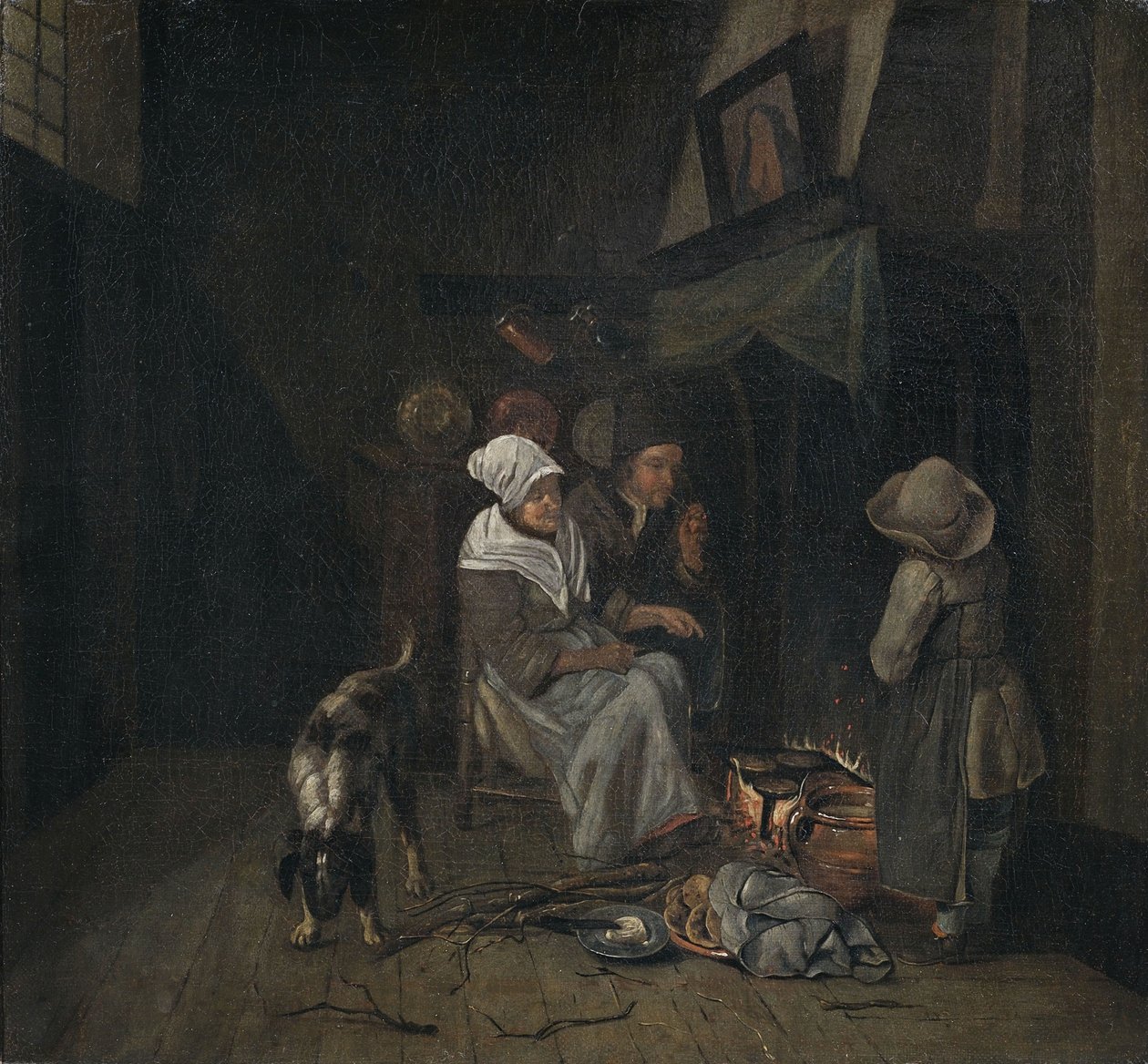 Konyha belseje az összeszerelt család palacsintát süt. alkotó: Jan Josef the Elder Horemans