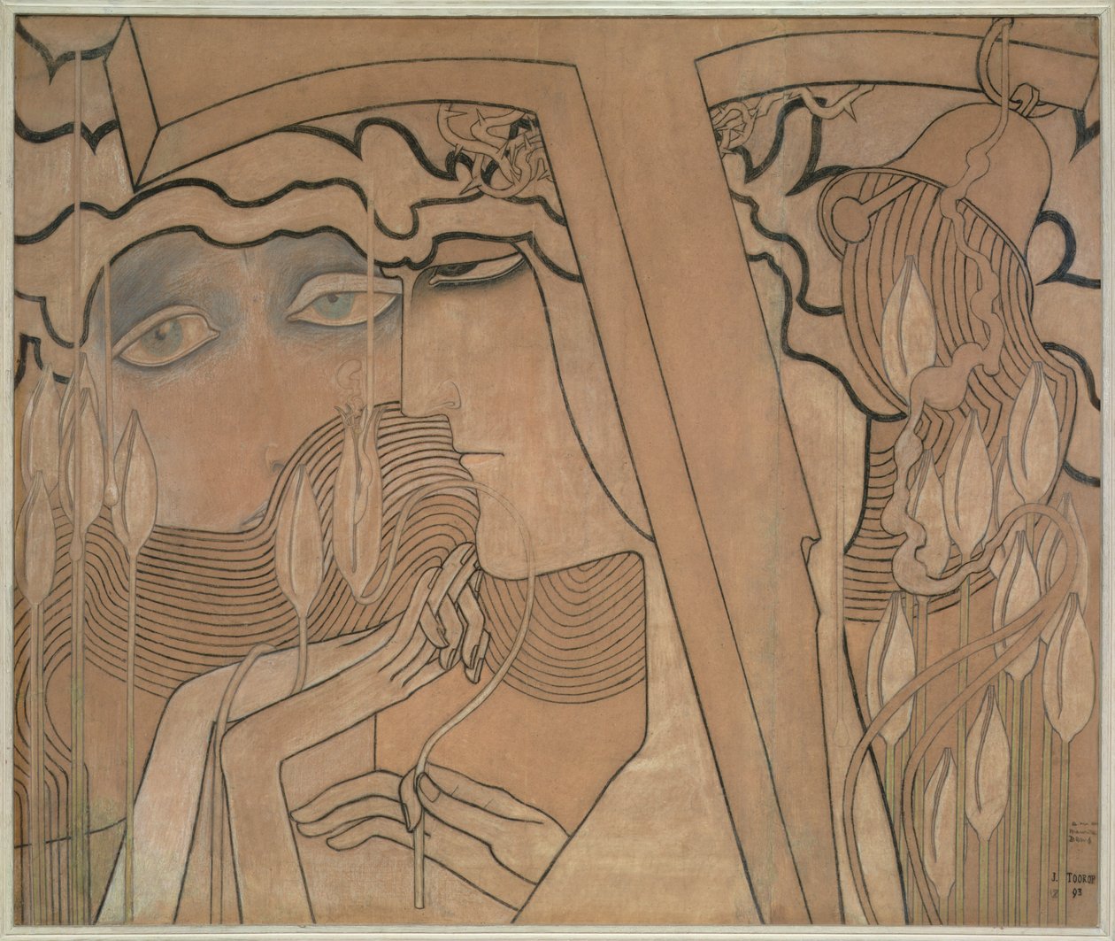 A vágy és az elégedettség, 1893 (pasztell a kártyán) alkotó: Jan Toorop