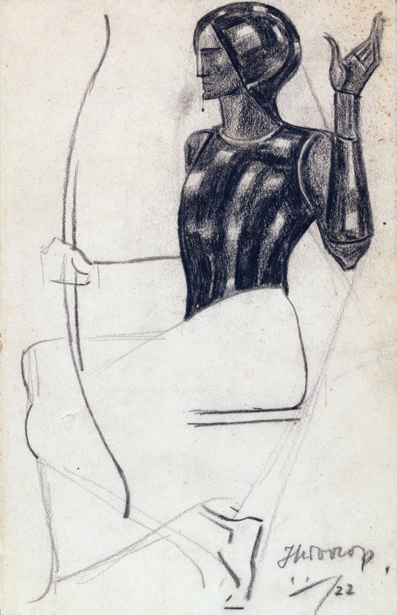 Ülő női íjász, 1922 (kréta, papír) alkotó: Jan Toorop