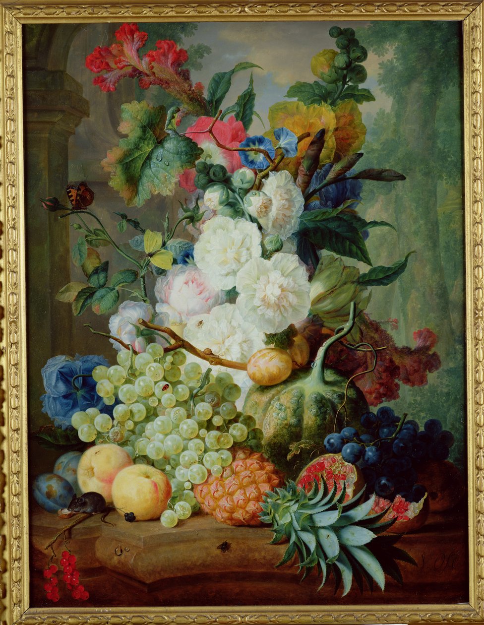 Gyümölcsök és virágok (olaj) alkotó: Jan van Os