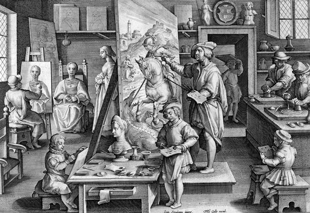 Color Olivi, 14. tábla a "Nova Reperta" című műből, Philip Galle metszete, 1580-1605 körül. alkotó: Jan van der Straet