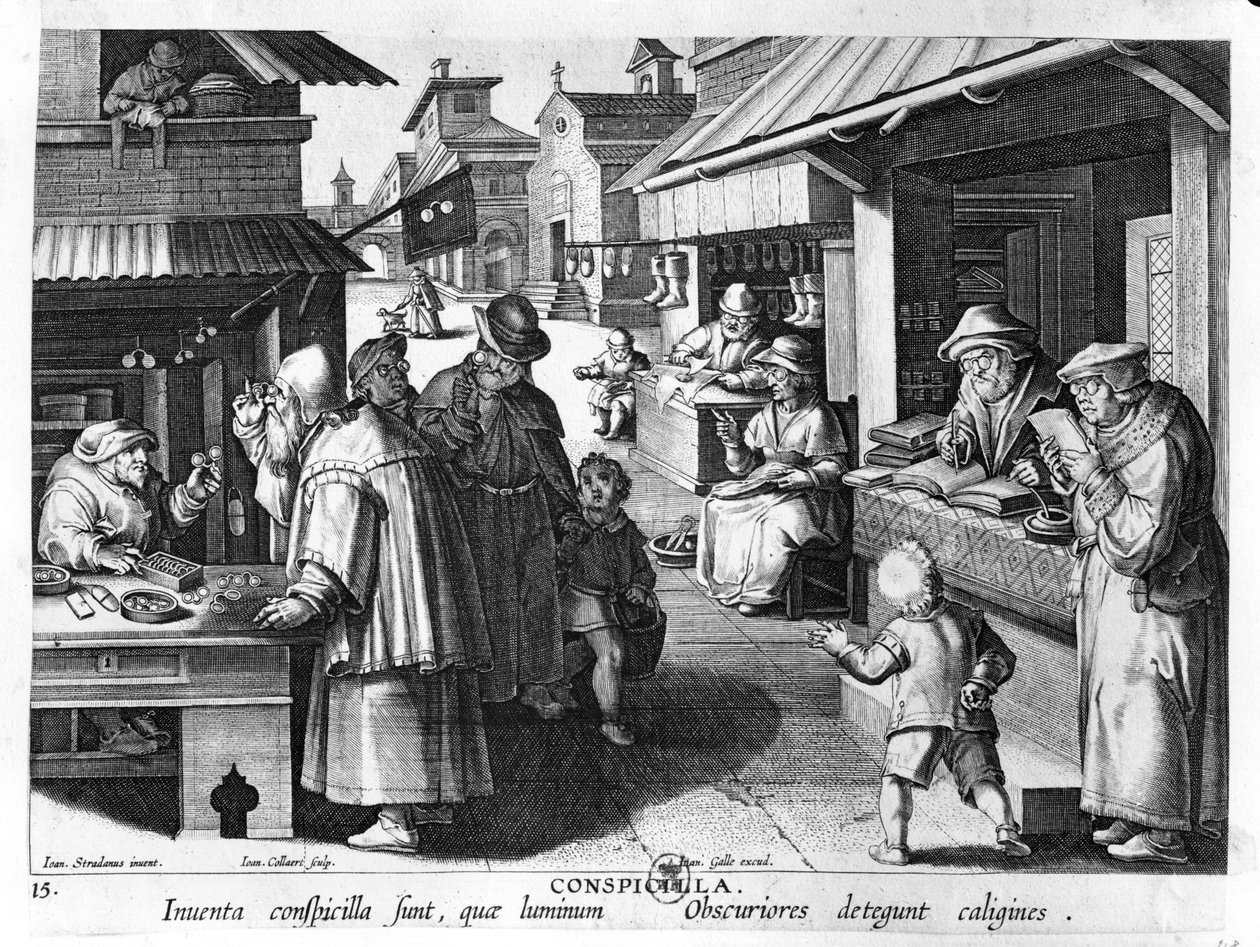 A szemüveg eladó, metszett: Jan Collaert és Joan Galle (1600-76) alkotó: Jan van der Straet