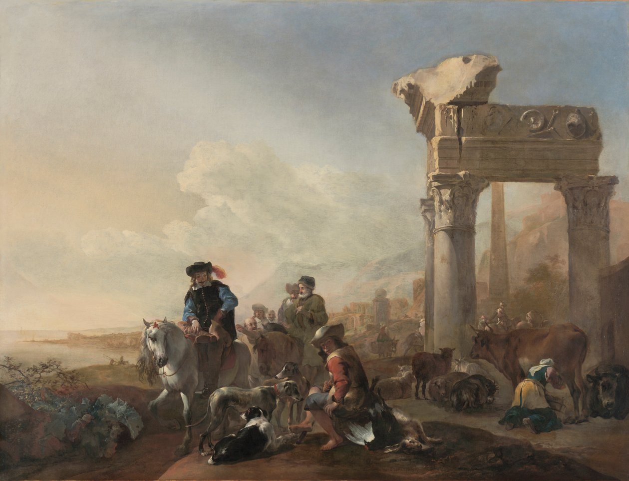 Vadászok a romok közelében, 1648. alkotó: Jan Baptist Weenix