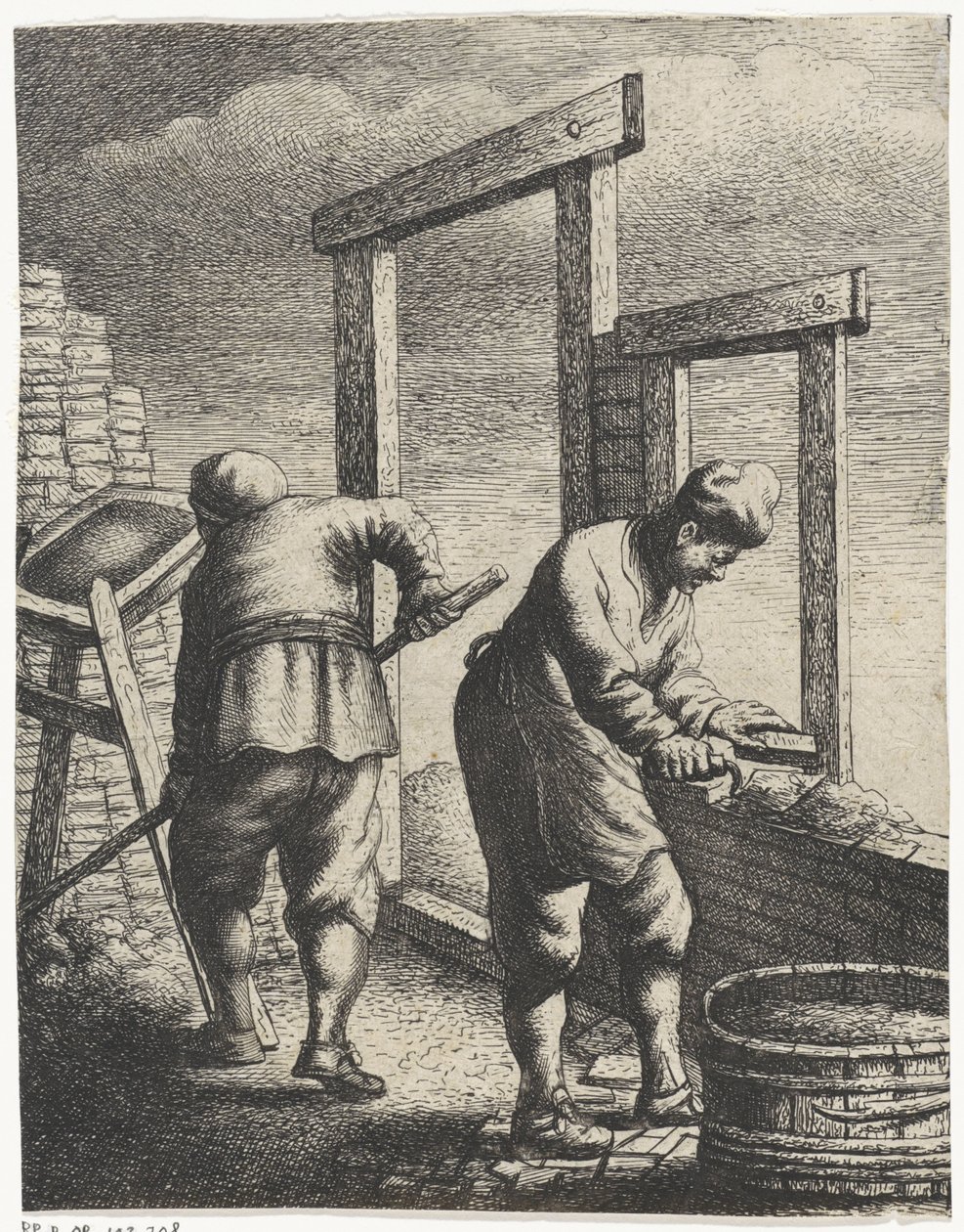 kőművesek Foglalkozások (sorozat címe) alkotó: Jan Gillisz. van Vliet
