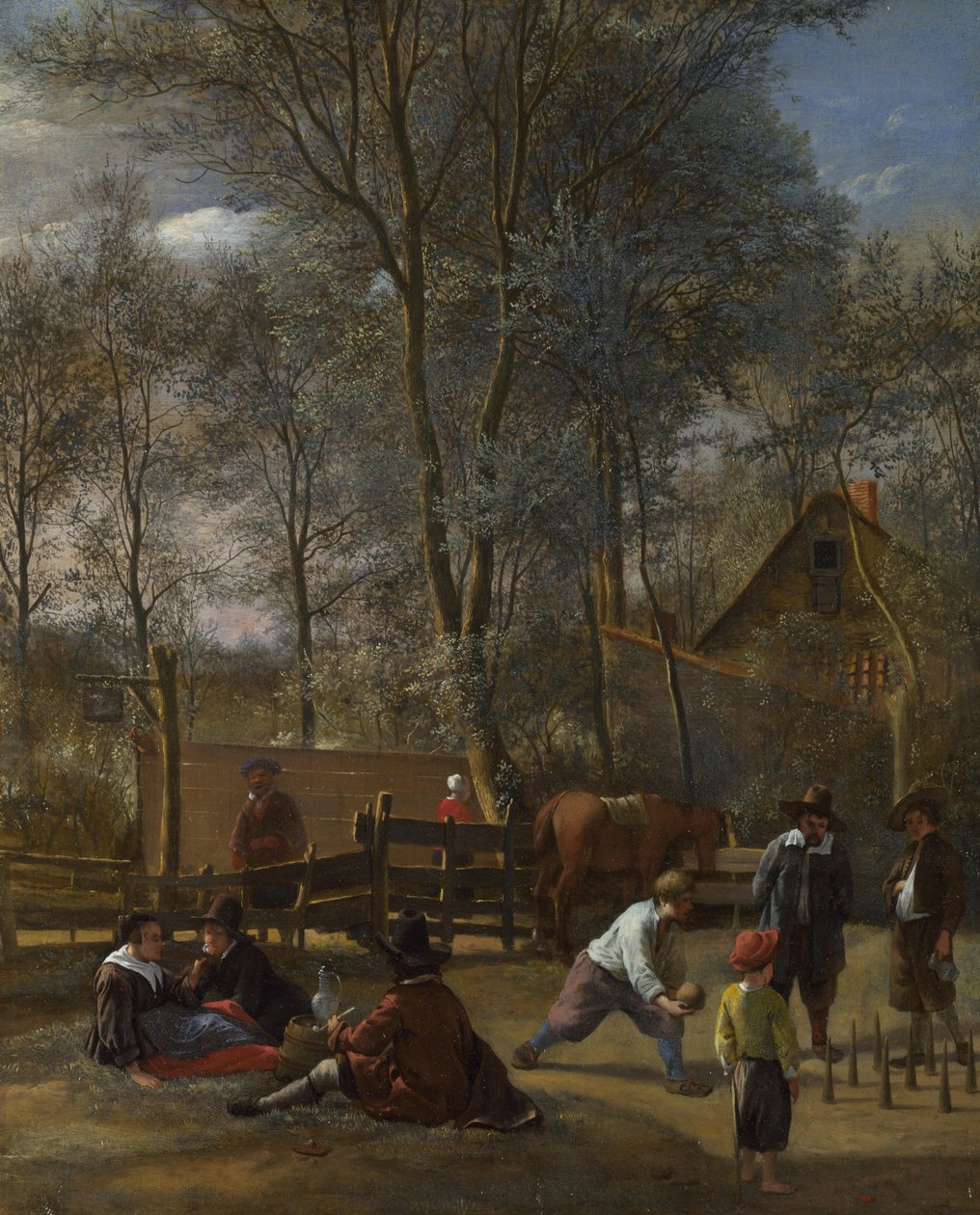 Skittle Players outside an Inn, 1660-63 körül alkotó: Jan Havickszoon Steen