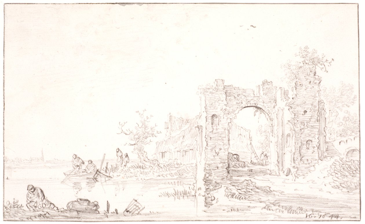 Folyói táj egy romokkal alkotó: Jan Josefsz van Goyen