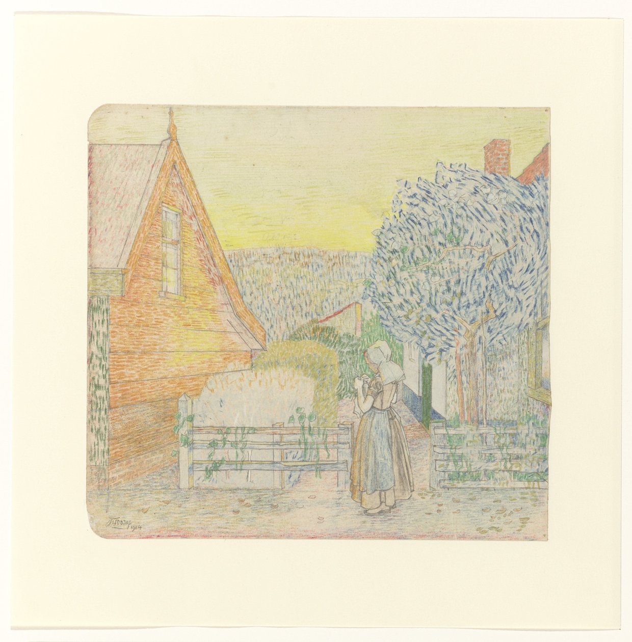 Zeeland lány, kötés az udvaron alkotó: Jan Toorop
