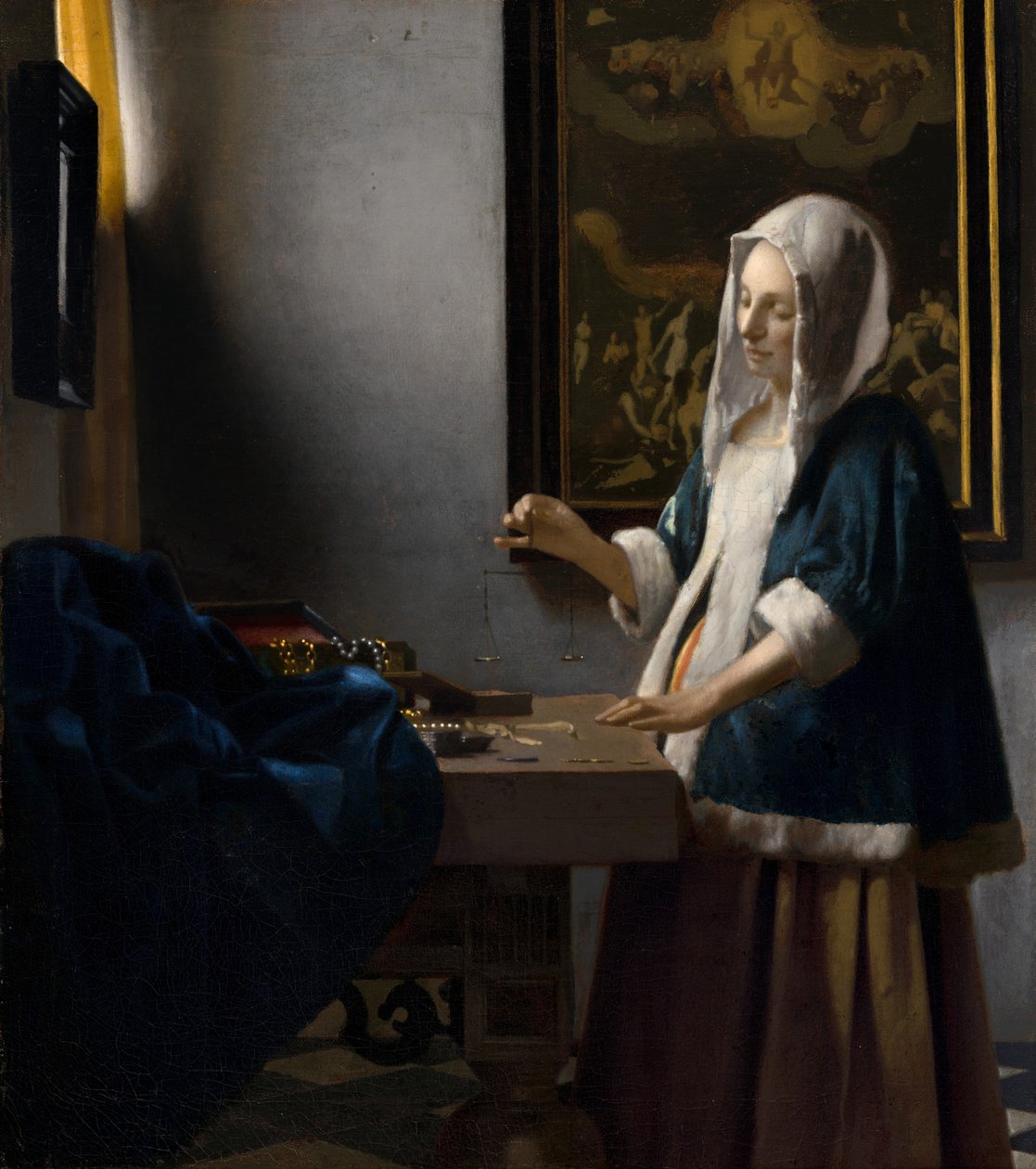 Egyenleget tartó nő, c. 1664. alkotó: Johannes Vermeer