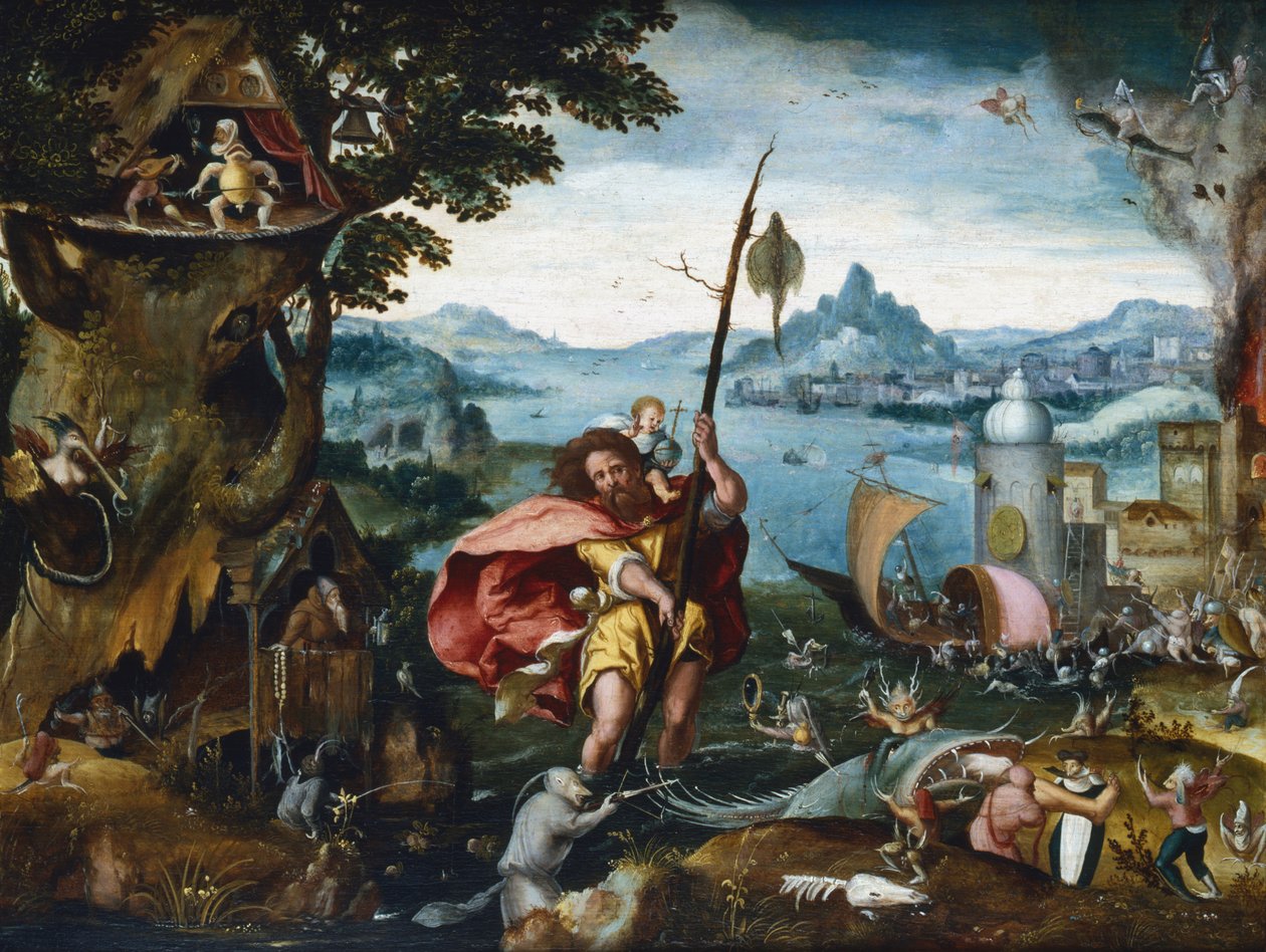 „Szent Kristóf átkel a folyón”, 1506-c1527 alkotó: Jan de Cock