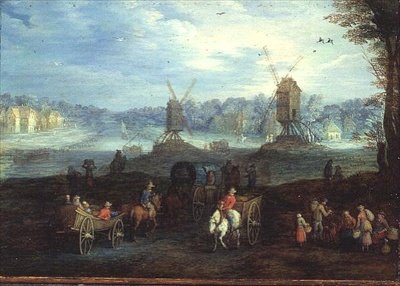 Tájkép szélmalmokkal (panel) alkotó: Jan the Elder Brueghel