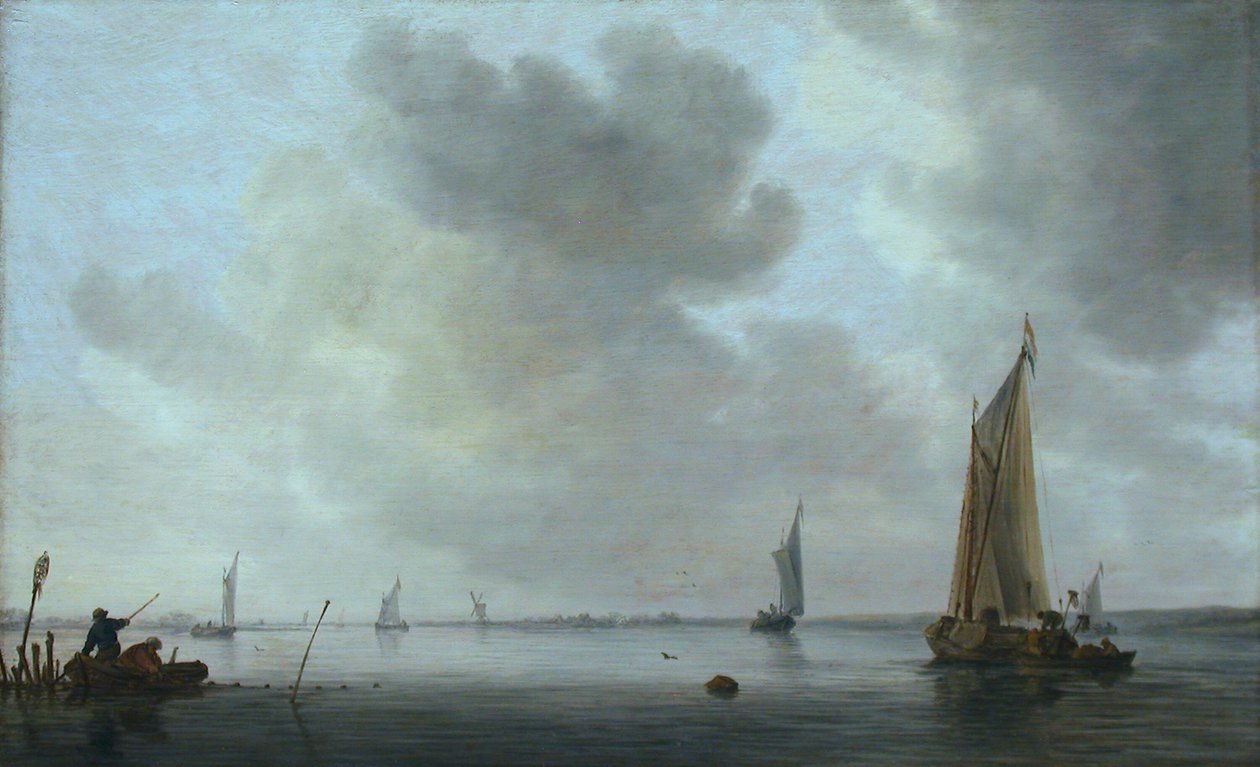 Horgászcsónakok egy torkolatnál alkotó: Jan van Goyen