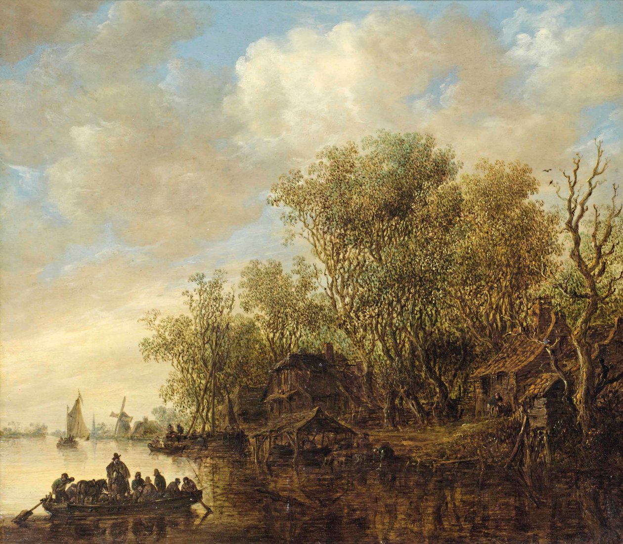 Folyami táj egy komphajóval alkotó: Jan van Goyen