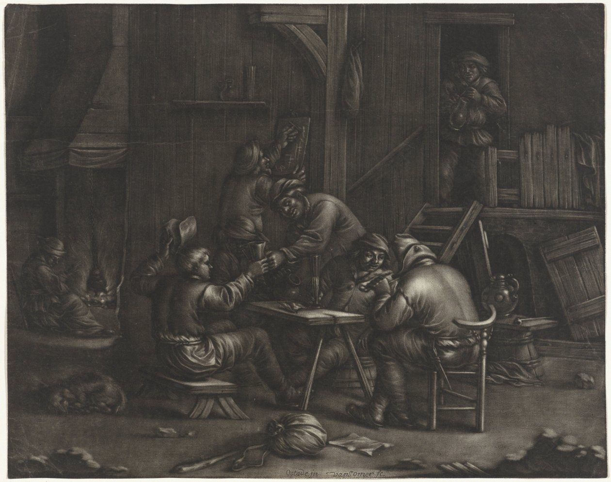 Fogadó ivó férfiakkal alkotó: Jan van Somer