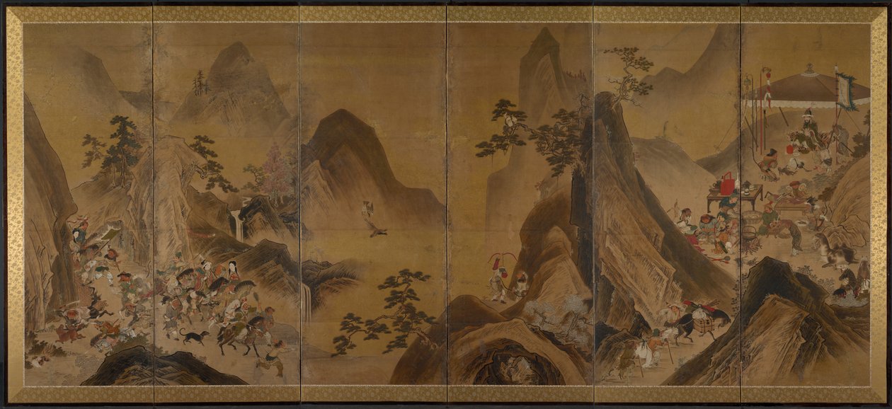 Tatárok vadásznak a hegyi tájon alkotó: Japan, Edo period