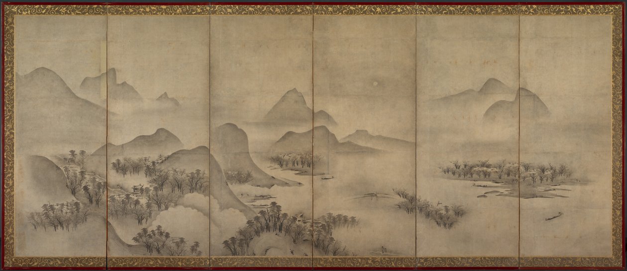 Holdfényes táj (egy pár) alkotó: Japan, Muromachi period