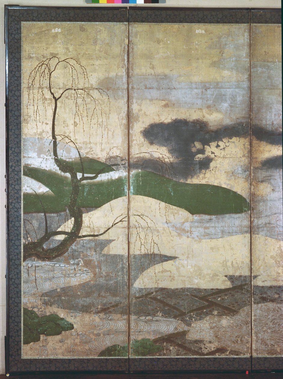 Holdfényes táj (toll és tus, színes, aranypapír, tábla) (lásd 216574, 216575) alkotó: Japanese School