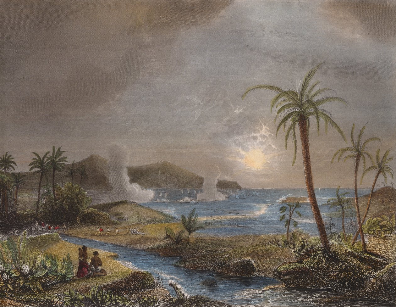 A Martinique-i csata 1674-ben, Chavane metszet (színes metszet) alkotó: Jean Antoine Theodore Gudin