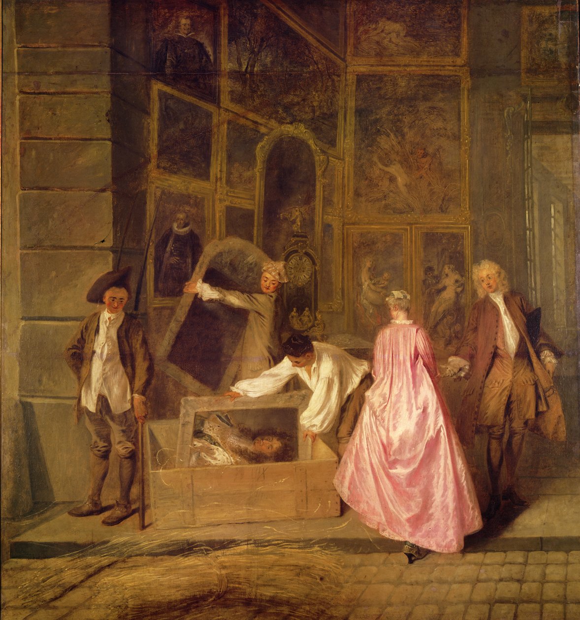 LEnseigne de Gersaint bal oldali részlet, 1720 olaj, vászon alkotó: Jean Antoine Watteau