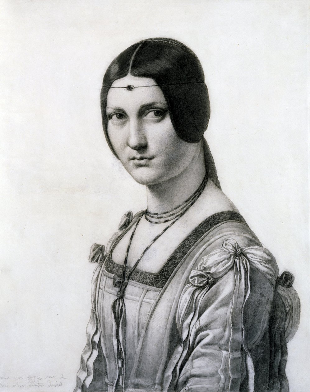La Belle Ferronniere (fekete kréta és mosás, papír) alkotó: Jean Auguste Dominique Ingres