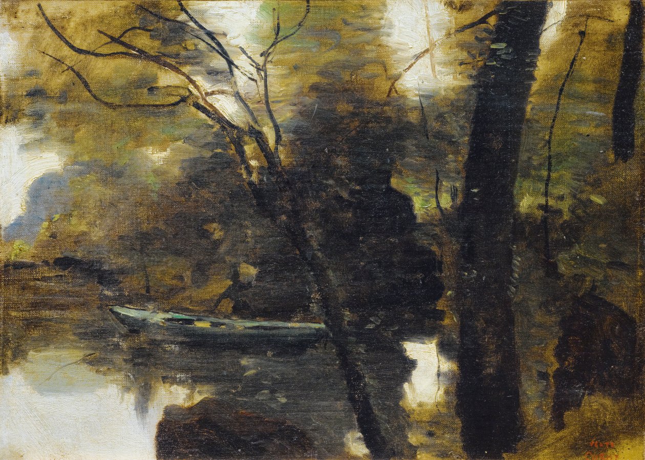 Zajos-le-grand, kis hajó a folyón alkotó: Jean Baptiste Camille Corot