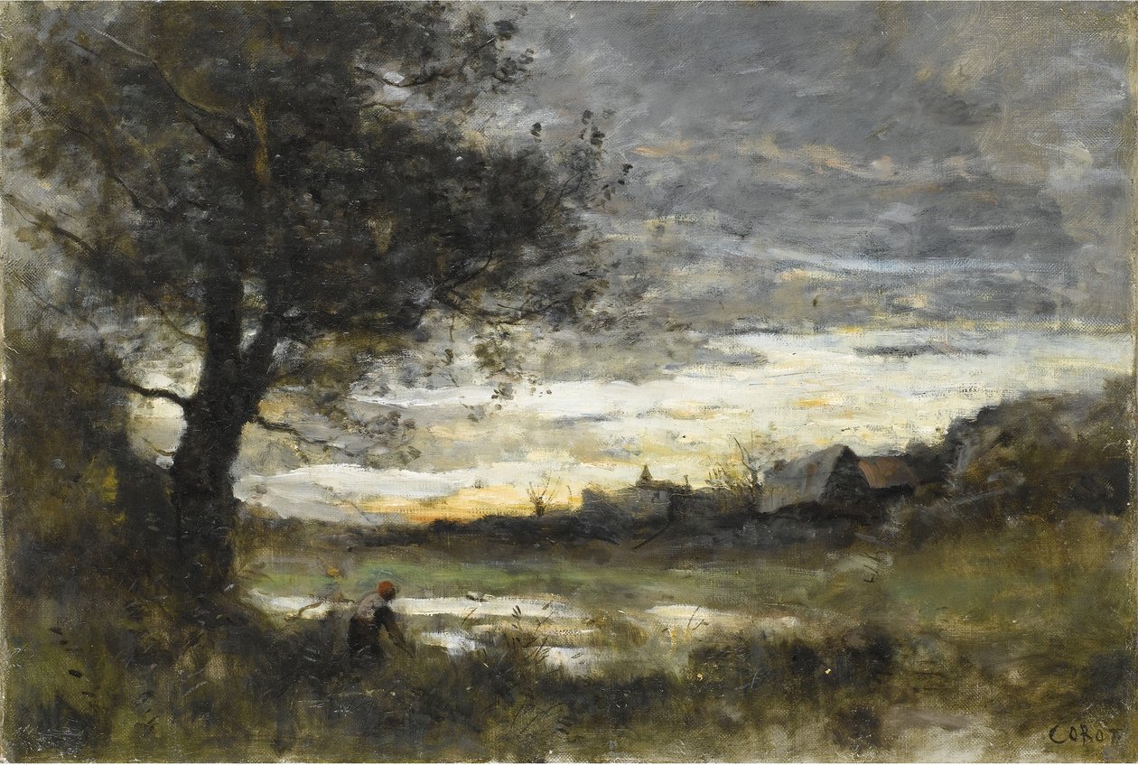 Normandiai ajándéktárgy, lemenő nap alkotó: Jean Baptiste Camille Corot