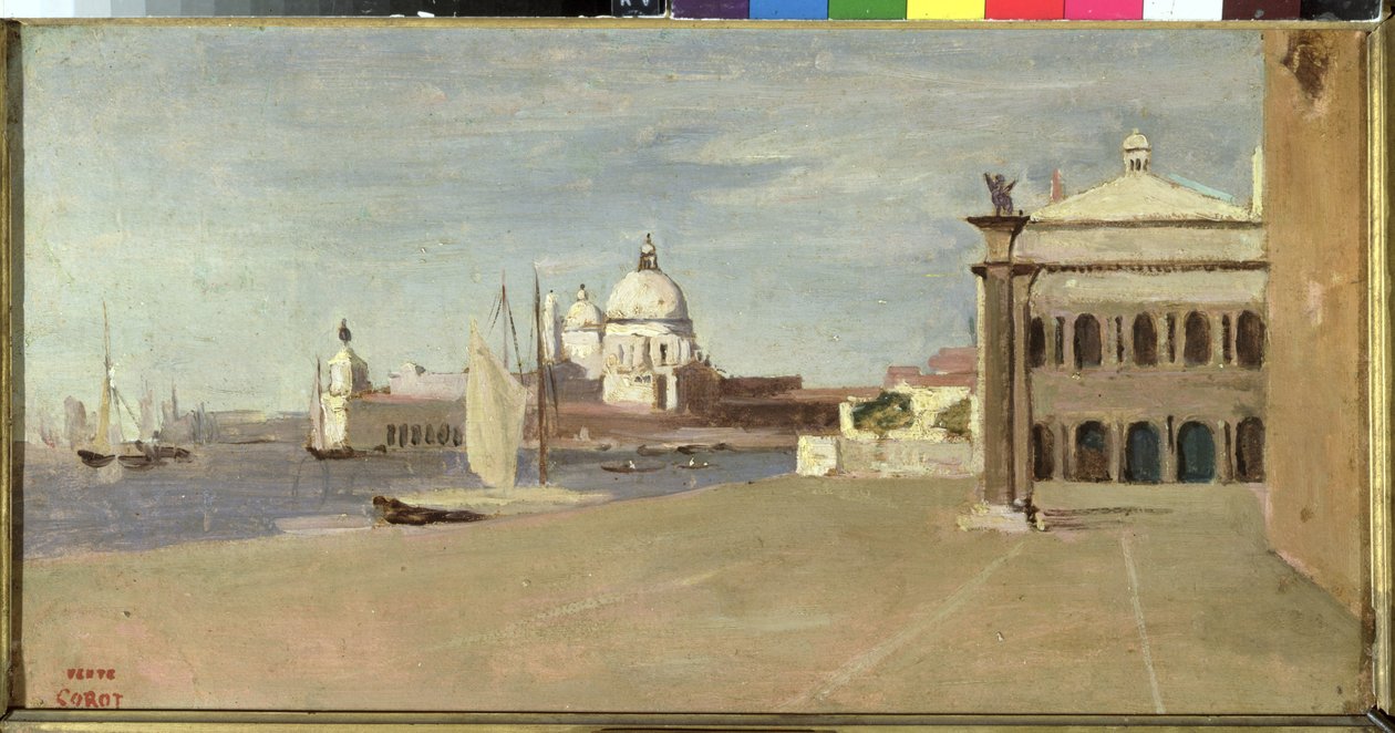 Kilátás a velencei Canal Grandéra a Riva degli Schiavone-ról, 1828 (olaj, papír, vászonra fektetve) alkotó: Jean Baptiste Camille Corot