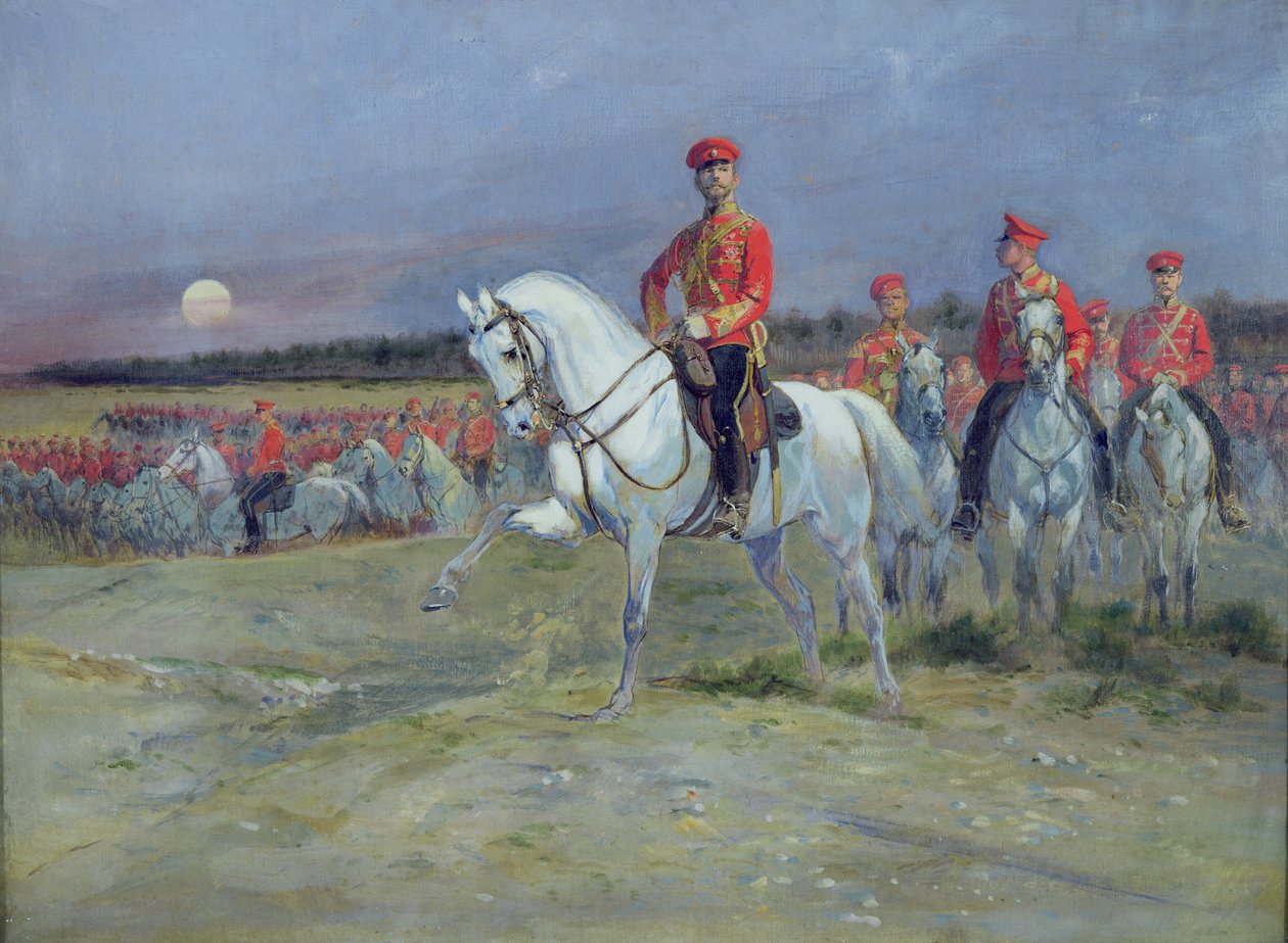 Tsarevics Nicolas (1894-1917) A csapatok áttekintése, 1899 alkotó: Jean Baptiste Edouard Detaille