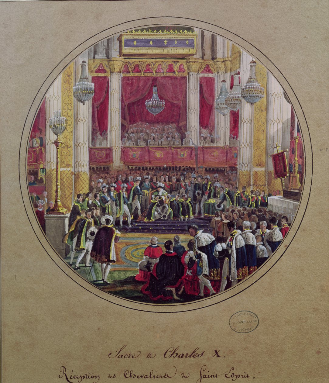 X. Károly király (1757-1836) 1825. május 30-án fogadta a Szent Esprit Lovagokat a reimsi székesegyházban alkotó: Jean Charles Develly