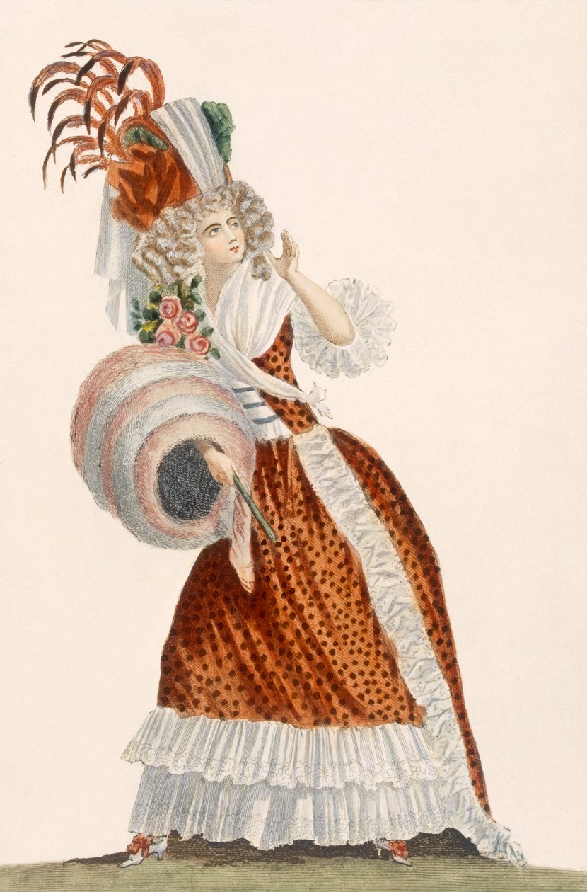 Tres Grande Parue, tányér a „Galeries des Modes et Costumes Francais”-ból, 1778-87 99: ruházat; tradicionális öltözet; népviselet; divat; ábra; c18th; divatos; alkotó: Jean Florent Defraine