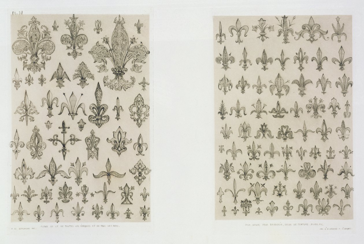 Fleur de Lys tervez minden korból és a világ minden tájáról, a "Művészet és Ipar" című kiadványból, a Delatre, Párizs, 1857 alkotó: Jean Francois Albanis de Beaumont