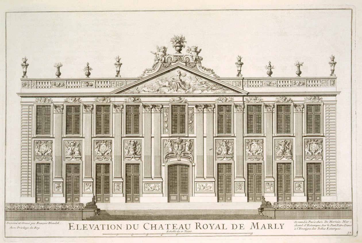 A marlyi királyi kastély emeletének magassága, 1720-as évek körül alkotó: Jean Francois Blondel