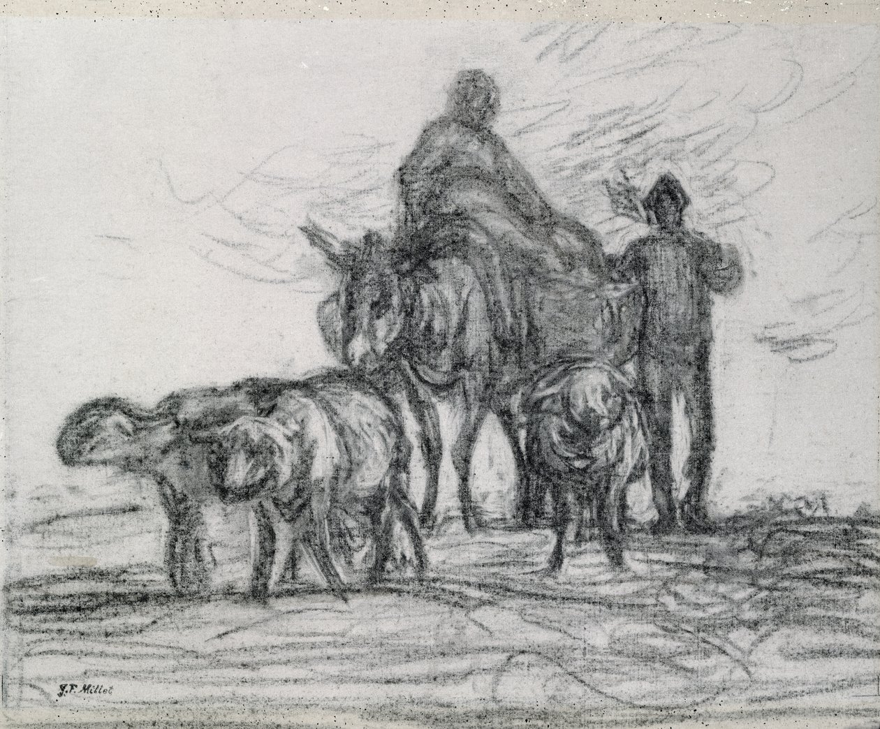 Visszatérés a mezőről, 1873 (szén) alkotó: Jean Francois Millet