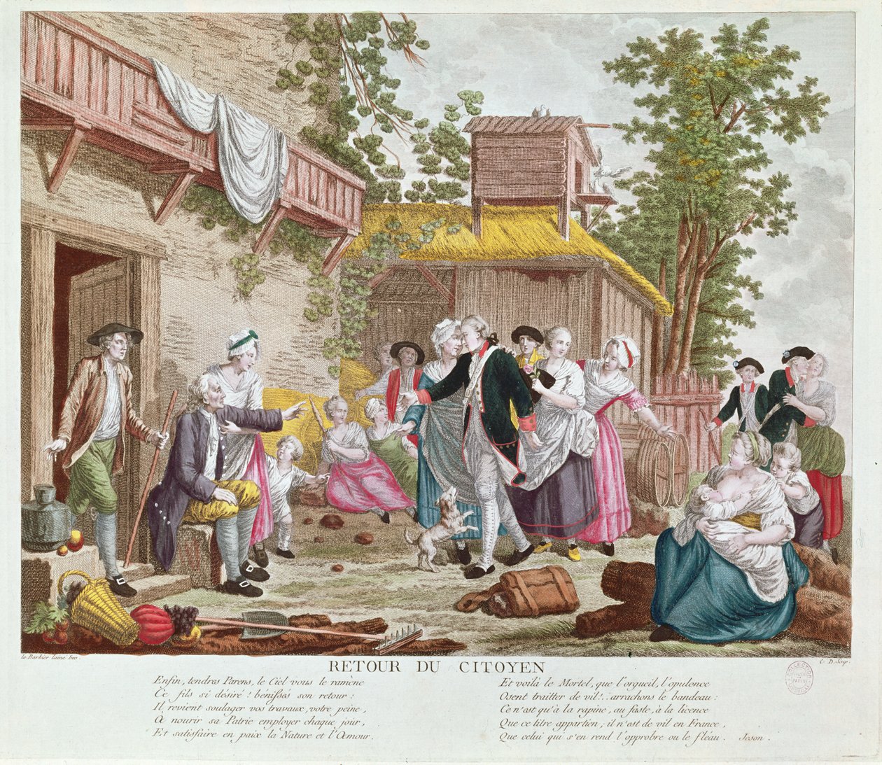A polgár visszatér, 1792 (színes metszet) (lásd még: 336991) alkotó: Jean Jacques Francois Le Barbier